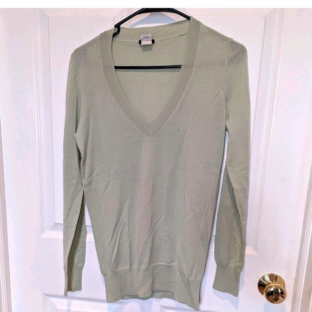 Quiet Luxury Merino Wool V Neck Sweater J.Crew Sheer Green Heritage Preppy Small